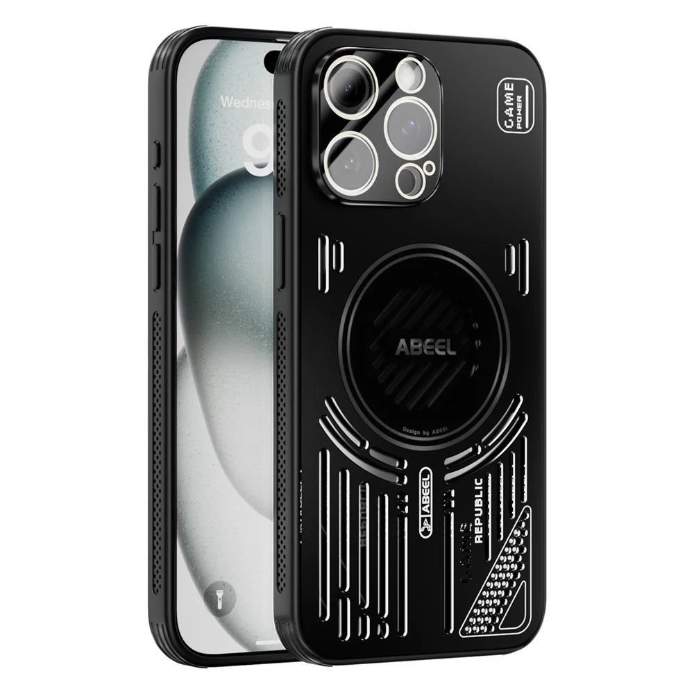 ABEEL For iPhone 14 Pro Magnetic Case Aluminium Alloy + PC + TPU Hollow Heat Dissipation Phone Cover - Black - 1