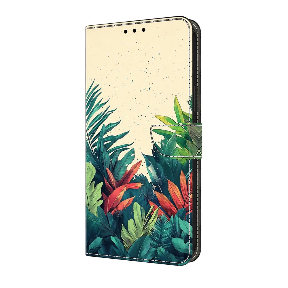 For iPhone 17 Wallet Case Pattern Printing PU Leather Flip Stand Phone Cover - Leaves - 5