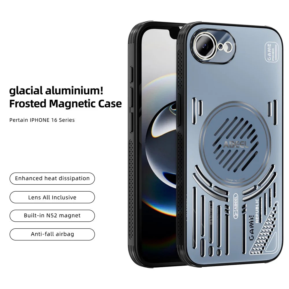 ABEEL For iPhone 17e / 16e Magnetic Case Aluminium Alloy + PC + TPU Hollow Heat Dissipation Phone Cover - Blue - 3