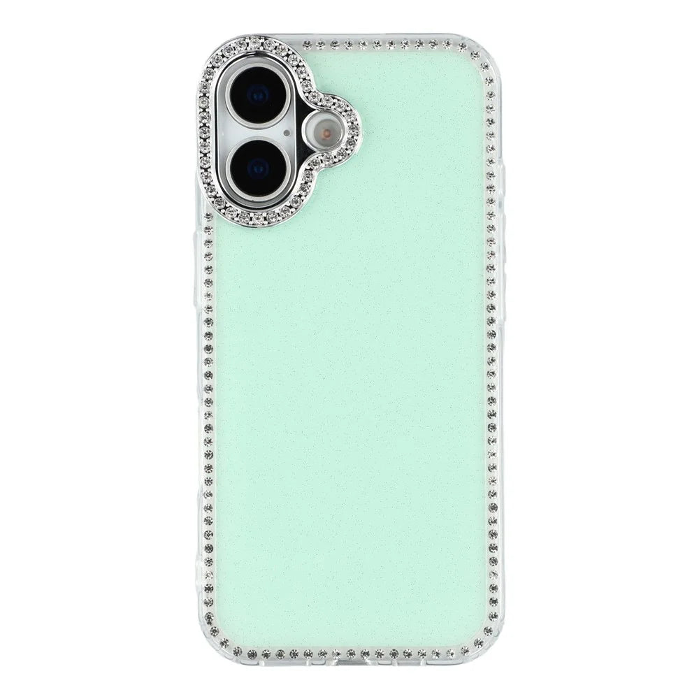 For iPhone 17 Case Rhinestone Edge Glitter Back TPU + PC IMD Phone Cover - Glitter Light Green - 3