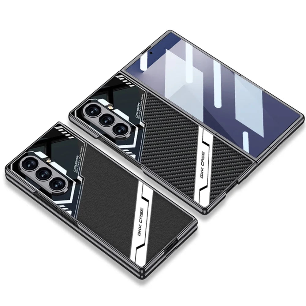 GKK For Samsung Galaxy Z Fold7 5G Magnetic Case Electroplating PC + Tempered Glass + PU Phone Cover - Grey - 7