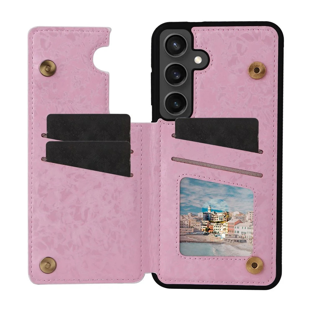 For Samsung Galaxy S25 FE Case Flower Leather TPU RFID Blocking Phone Cover Card Slots - Flowers - 2
