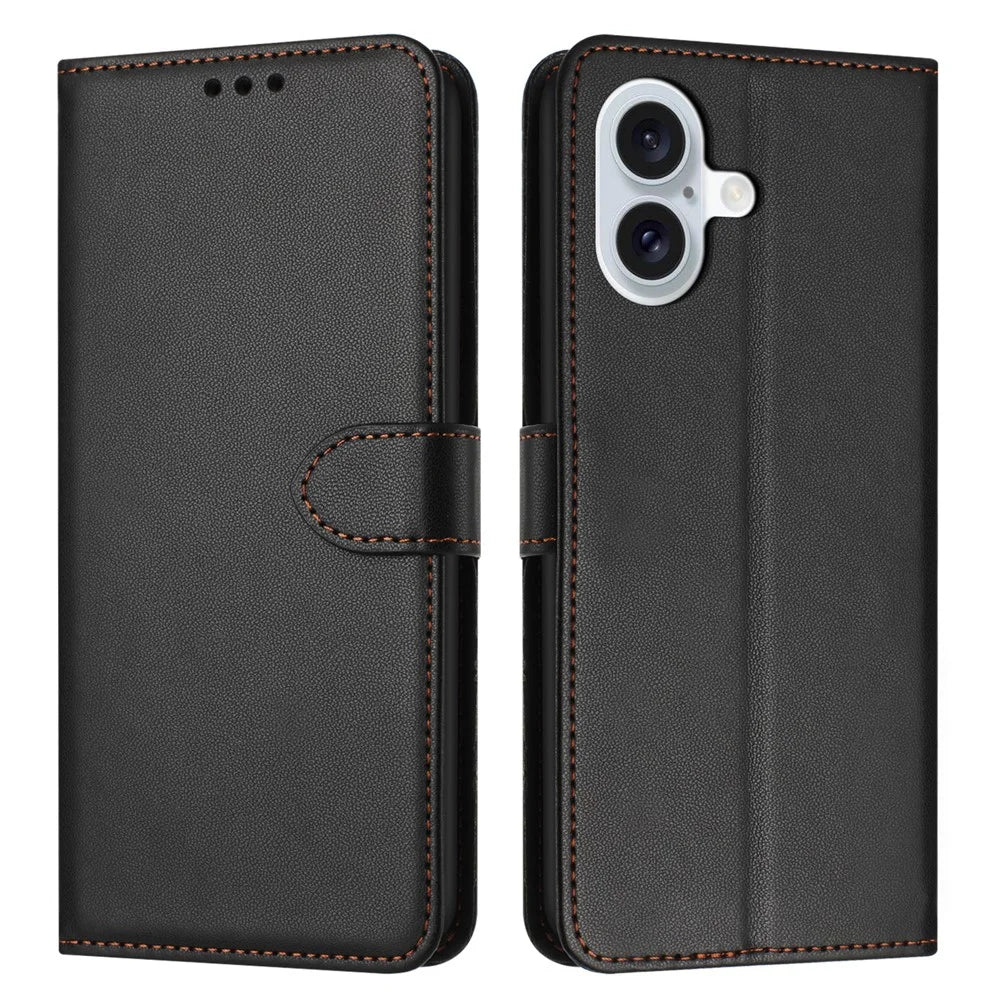 For iPhone 17 Case Stand Wallet Leather Phone Cover with Strap - Black - 1