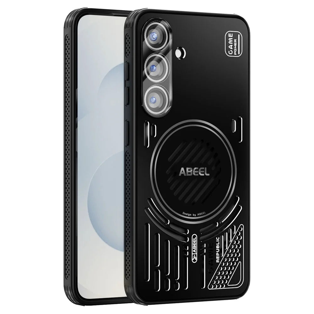 ABEEL For Samsung Galaxy S25 Magnetic Case Aluminium Alloy + PC + TPU Hollow Heat Dissipation Phone Cover - Black - 1
