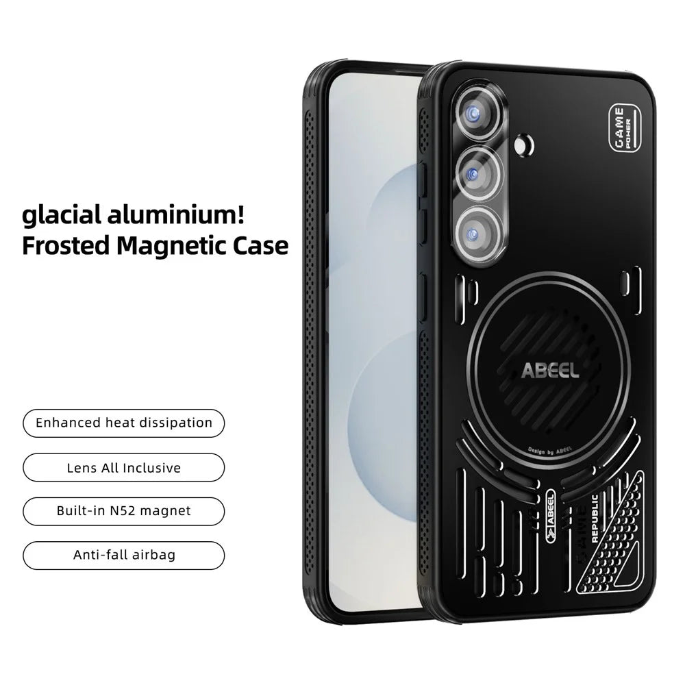 ABEEL For Samsung Galaxy S25 Magnetic Case Aluminium Alloy + PC + TPU Hollow Heat Dissipation Phone Cover - Black - 3