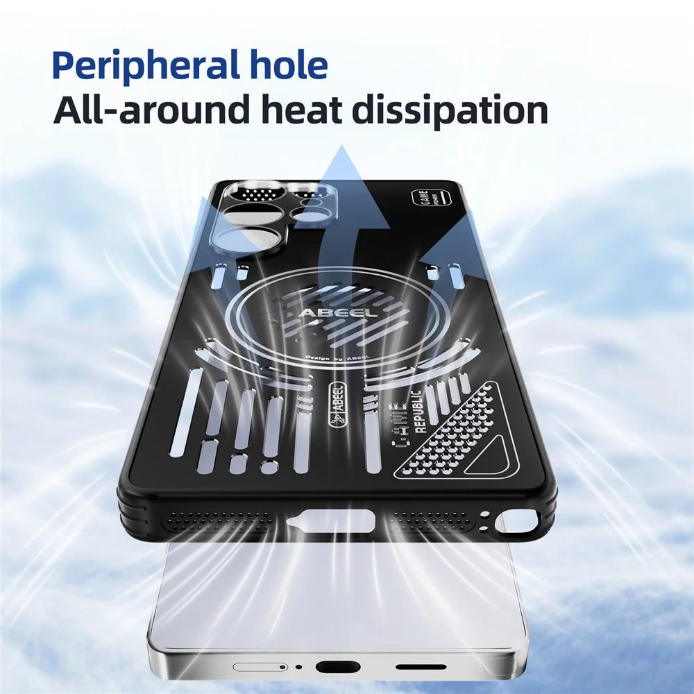 ABEEL For Samsung Galaxy S25 Magnetic Case Aluminium Alloy + PC + TPU Hollow Heat Dissipation Phone Cover - Black - 5