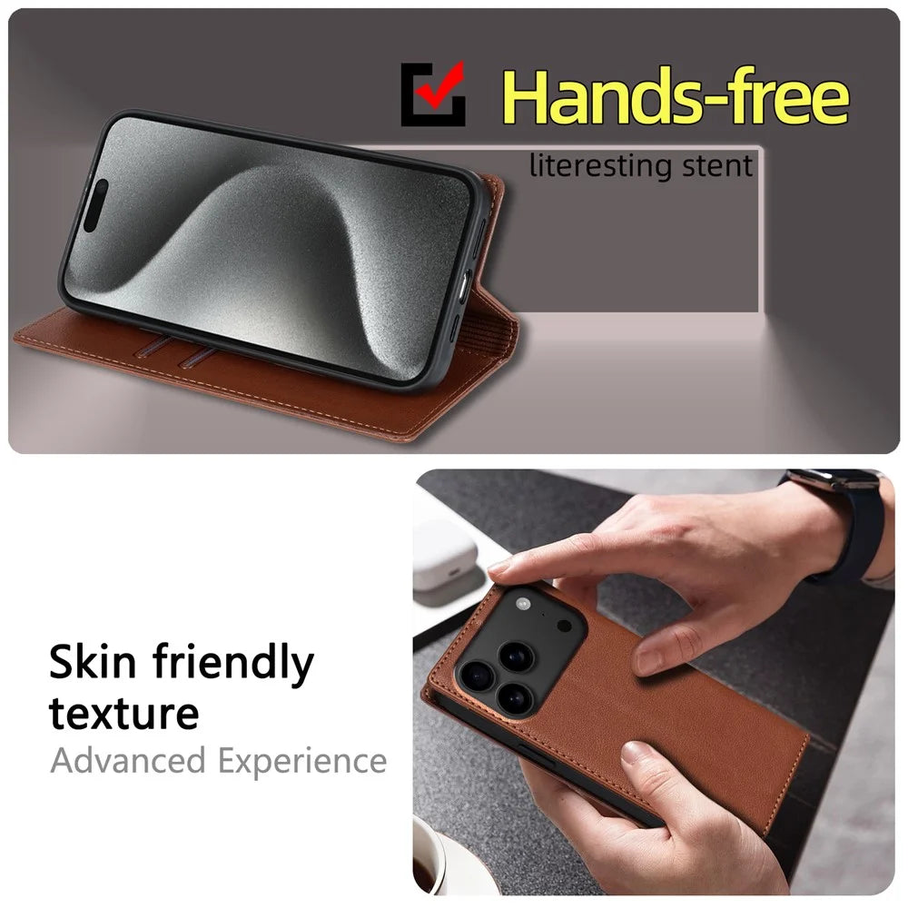 For iPhone 18 Pro / 17 Pro Wallet Case Magnetic Closure PU Leather Phone Cover - Brown - 5