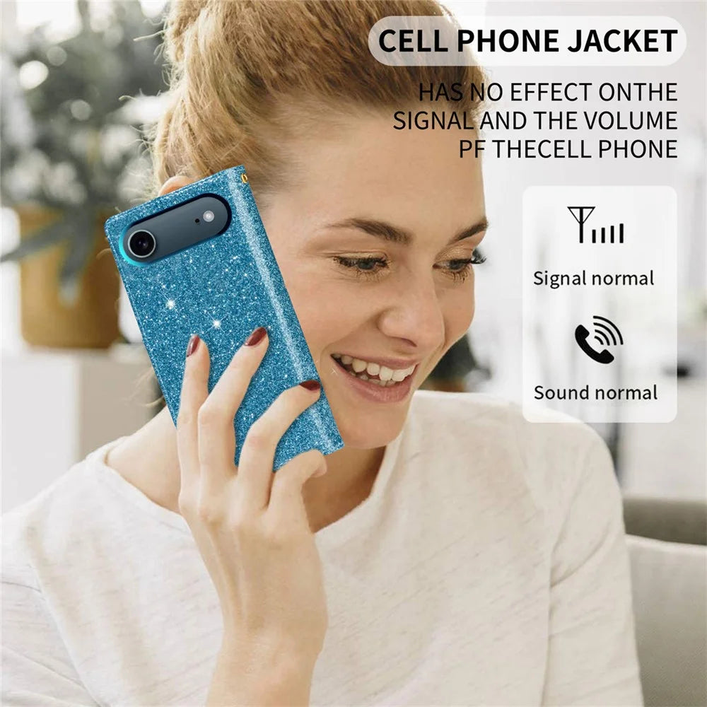 For iPhone Air Case Starry Sky Carving Leather Wallet Phone Cover with Wrist Strap - Blue - 7