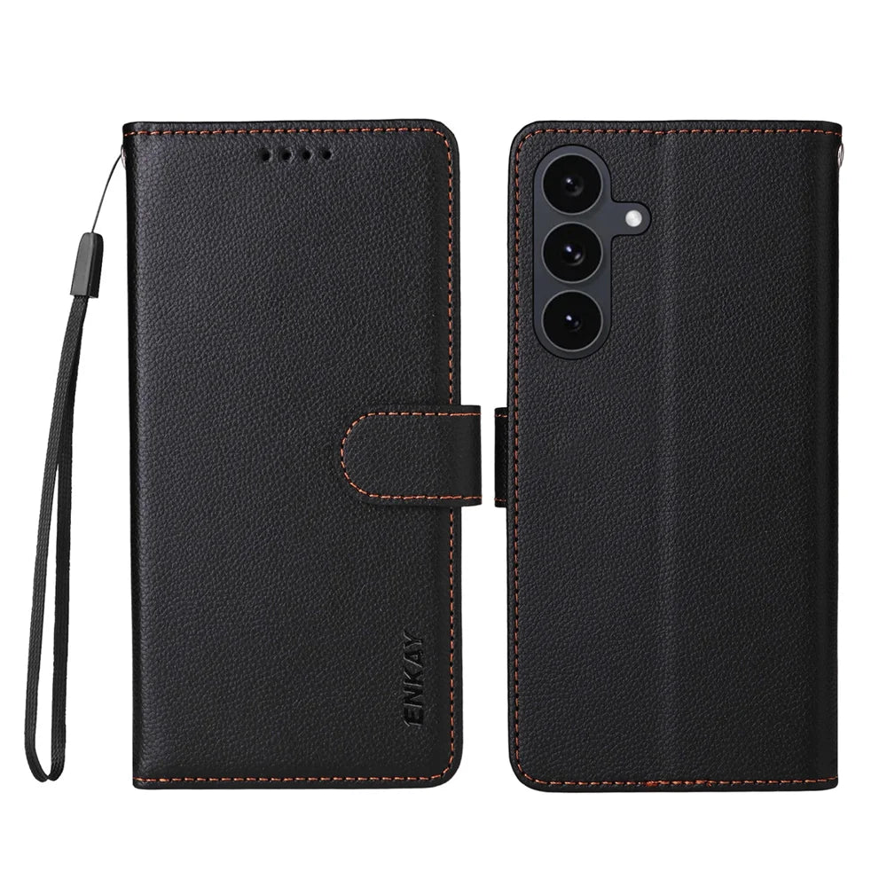 ENKAY HAT PRINCE For Samsung Galaxy S24+ / Galaxy S25+ Wallet Case with Strap   RFID Blocking Leather Stand Phone Cover - Black - 2
