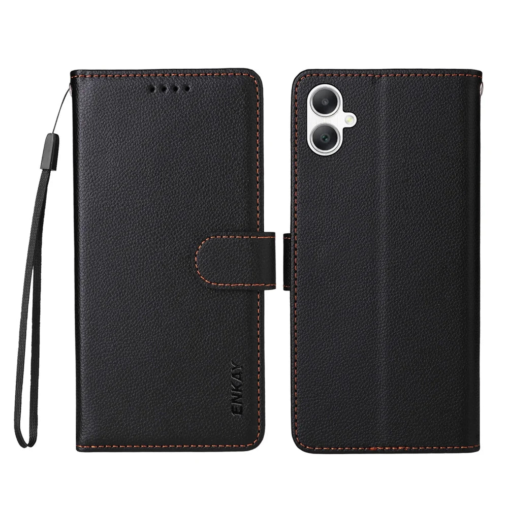 ENKAY HAT PRINCE For Samsung Galaxy A07 4G Wallet Case with Strap   RFID Blocking Leather Stand Phone Cover - Black - 2
