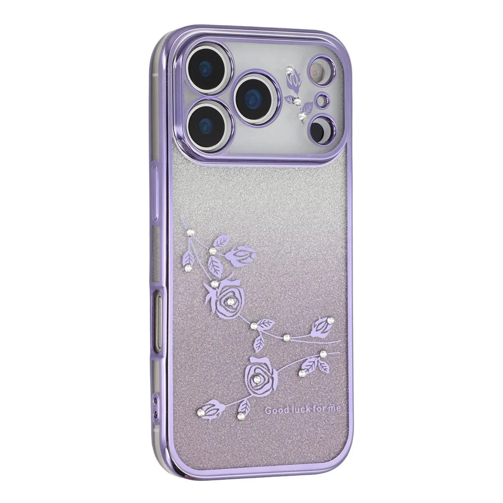 KADEM For iPhone 17 Pro  Case Flower TPU Flexible Gradient Phone Cover - Purple - 1