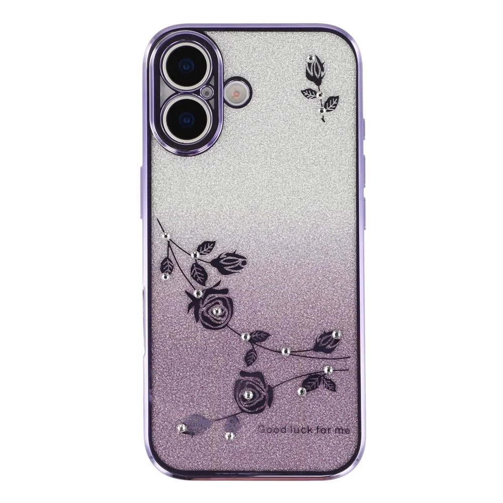 KADEM For iPhone 17 Case Flower Pattern TPU Gradient Phone Cover with Lanyards - Purple - 2