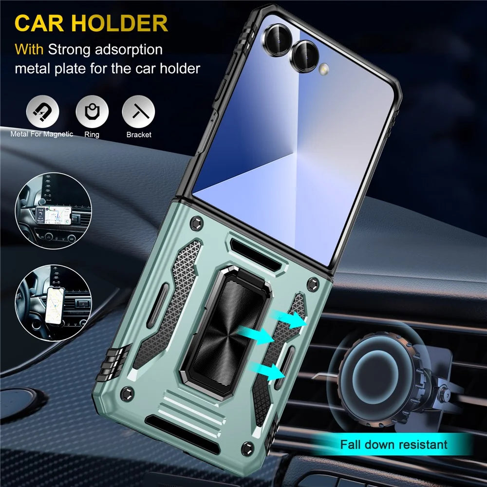 For Samsung Galaxy Z Flip8 / Z Flip7 5G Case Kickstand Slide Lens Lid PC + TPU Drop-Proof Phone Cover - Green - 5