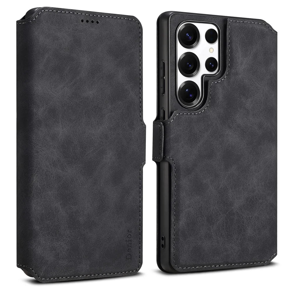 DENIOR B06 For Samsung Galaxy S24 Ultra Case Magnetic Detachable Wallet Stand Leather + TPU Phone Cover - Black - 1