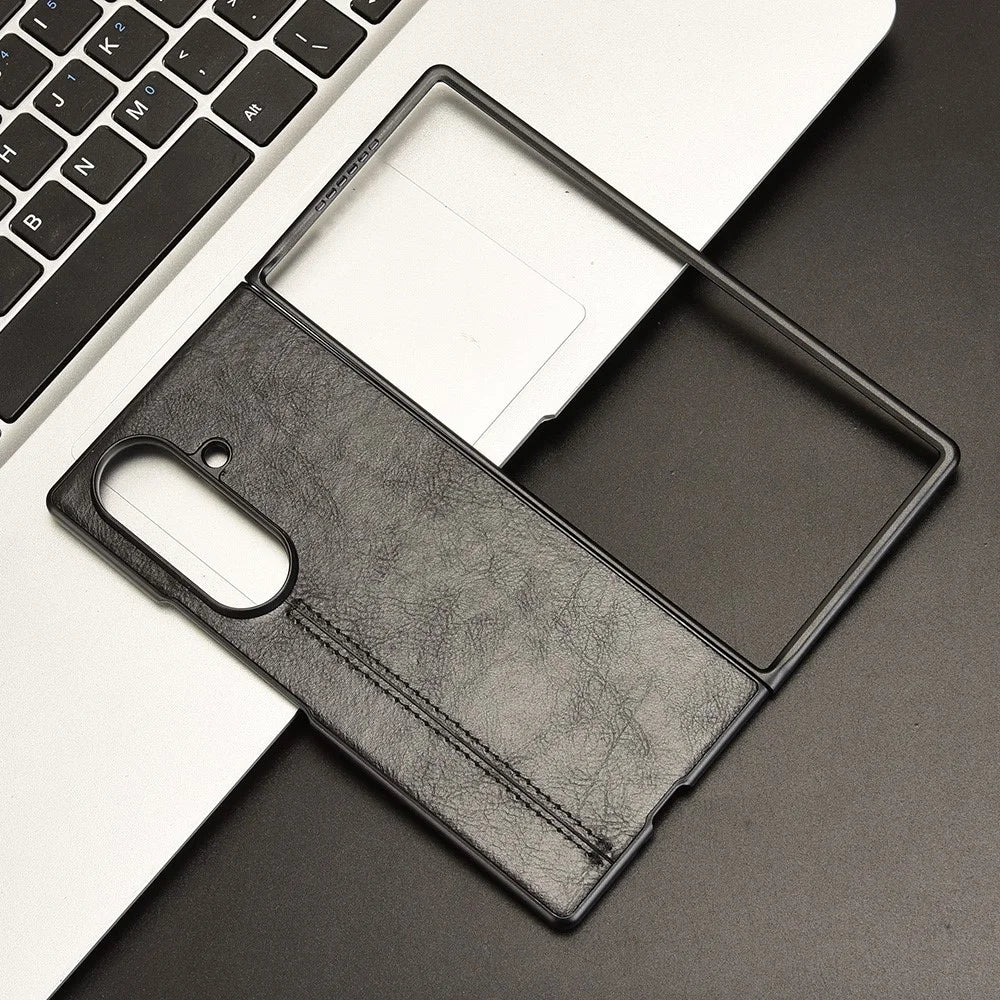 For Samsung Galaxy Z Fold7 5G Case Stitching Line PU Leather Coated PC Phone Cover - Black - 7