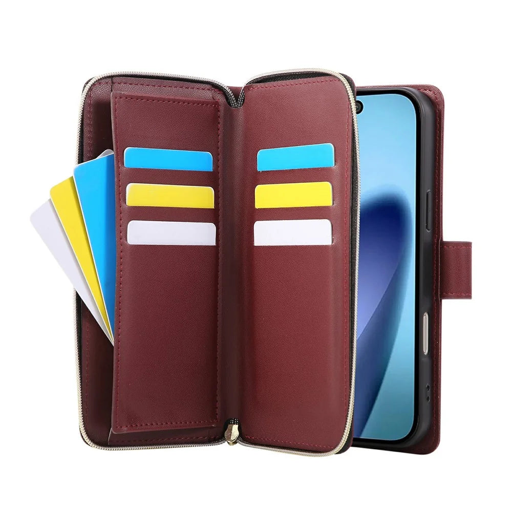 For iPhone Air Case Zipper Wallet Rhombus PU Leather Crossbody Phone Cover - Wine Red - 3