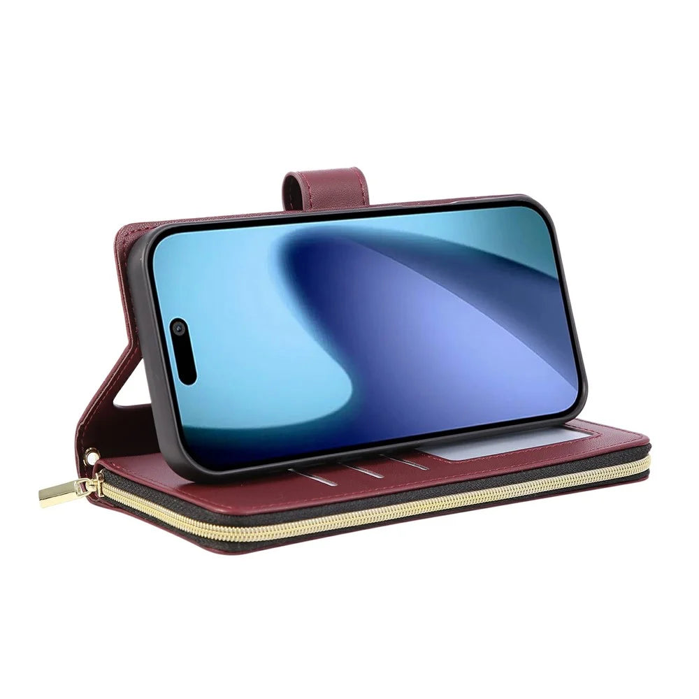 For iPhone Air Case Zipper Wallet Rhombus PU Leather Crossbody Phone Cover - Wine Red - 4