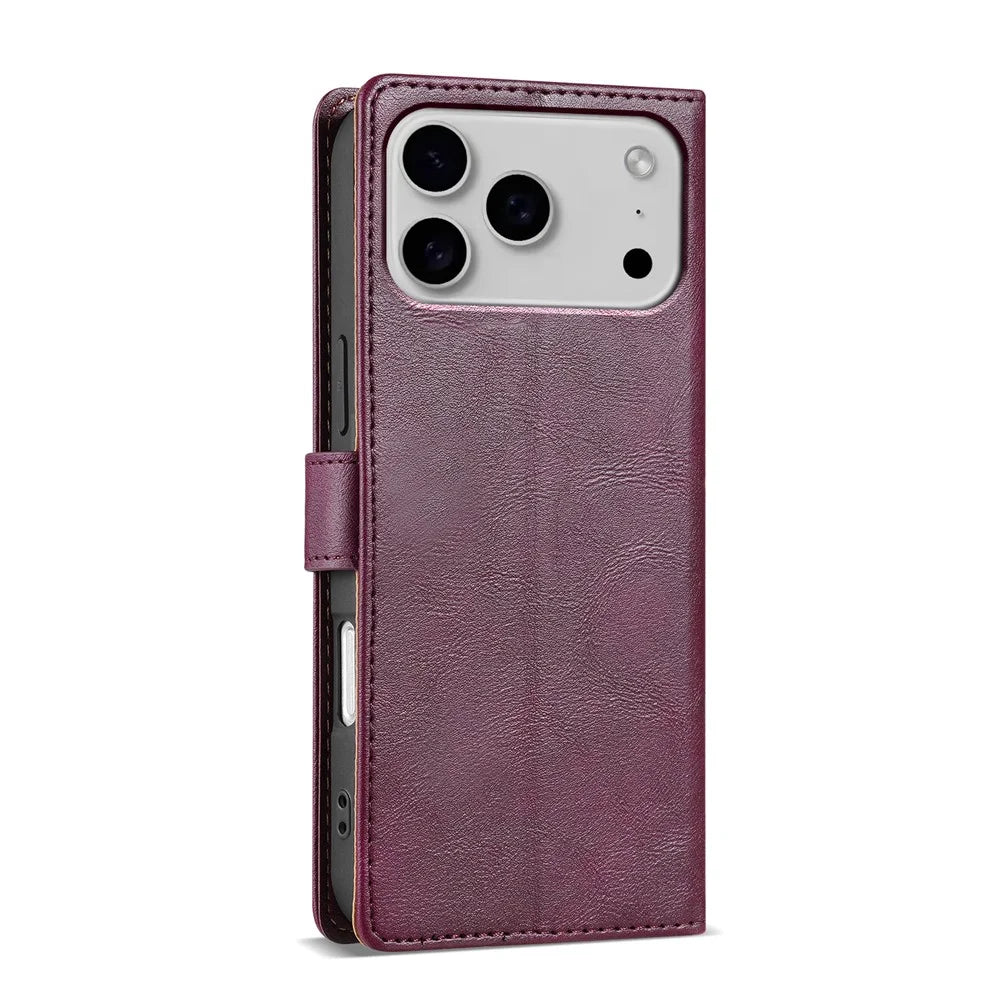 N.BEKUS CSJ-001 For iPhone 18 Pro / 17 Pro Stand Case PU Leather Wallet Phone Cover - Wine Red - 6