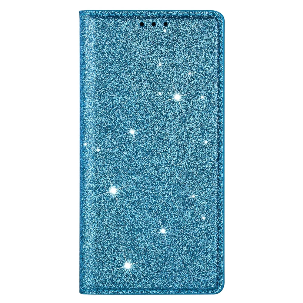 For iPhone 18 Pro / 17 Pro Case Glittery PU Leather + TPU Card Slot Phone Cover - Blue - 6