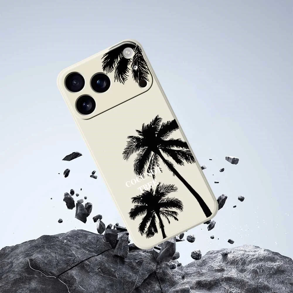 For iPhone 18 Pro Max / 17 Pro Max Case Coconut Tree Pattern Printing Straight Edge TPU Phone Back Cover - Beige - 7