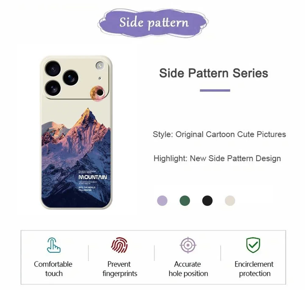 For iPhone 18 Pro / 17 Pro Case Blue Snow Mountain Pattern Printing Straight Edge TPU Phone Back Cover - Beige - 2