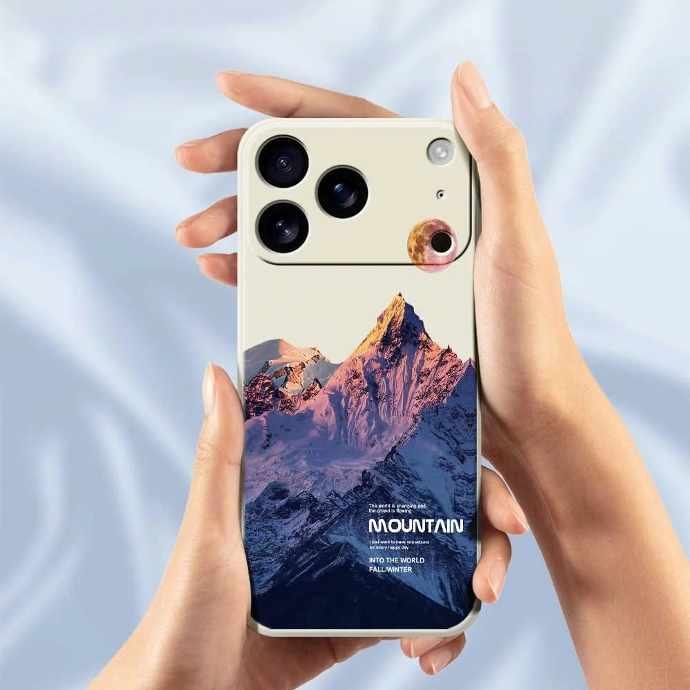 For iPhone 18 Pro Max / 17 Pro Max Case Blue Snow Mountain Pattern Printing Straight Edge TPU Phone Back Cover - Beige - 6