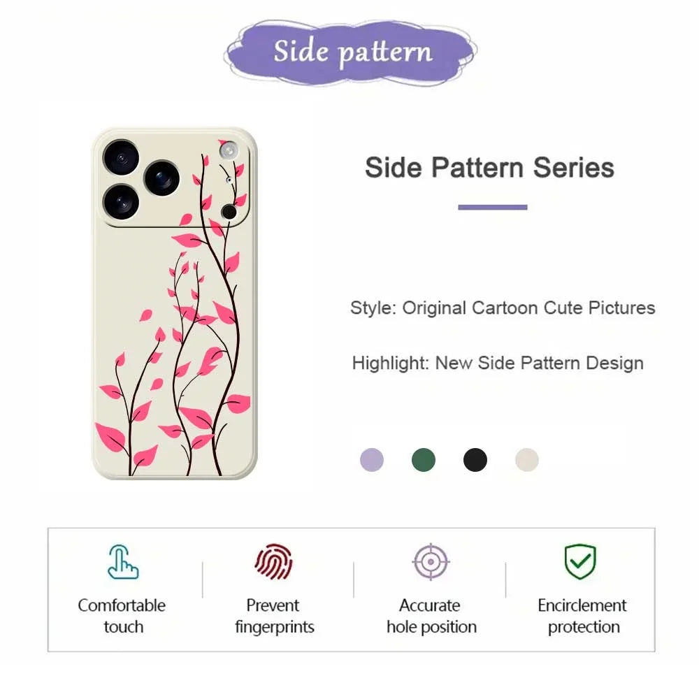 For iPhone 18 Pro / 17 Pro Case Red Leaves Pattern Printing Straight Edge TPU Phone Back Cover - Beige - 2