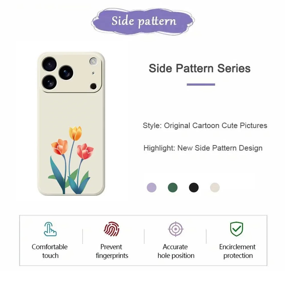 For iPhone 18 Pro Max / 17 Pro Max Case Three Flowers Pattern Printing Straight Edge TPU Phone Back Cover - Beige - 2
