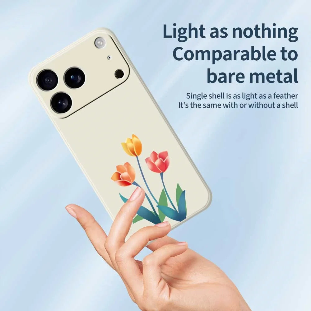 For iPhone 18 Pro Max / 17 Pro Max Case Three Flowers Pattern Printing Straight Edge TPU Phone Back Cover - Beige - 4
