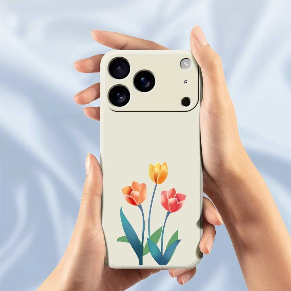 For iPhone 18 Pro Max / 17 Pro Max Case Three Flowers Pattern Printing Straight Edge TPU Phone Back Cover - Beige - 6