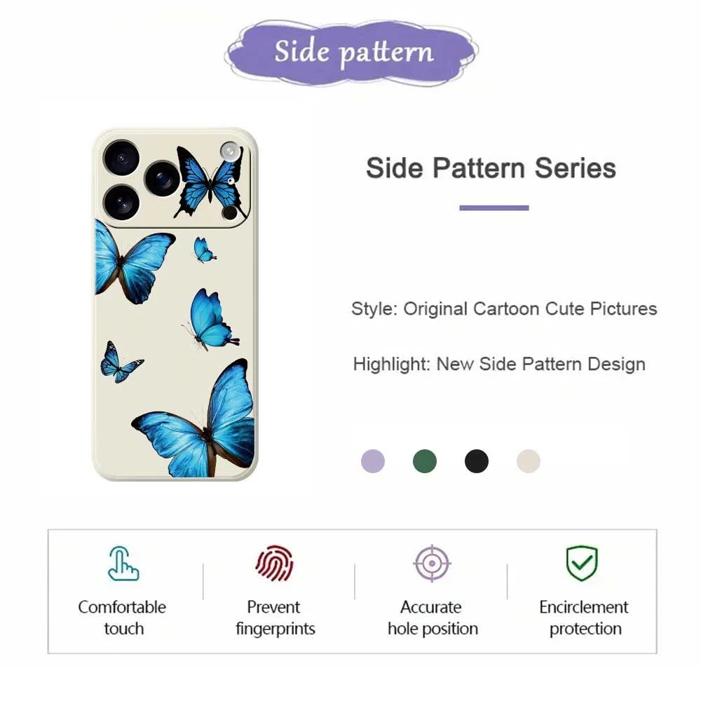 For iPhone 18 Pro / 17 Pro Case Blue Butterflies Pattern Printing Straight Edge TPU Phone Back Cover - Beige - 2