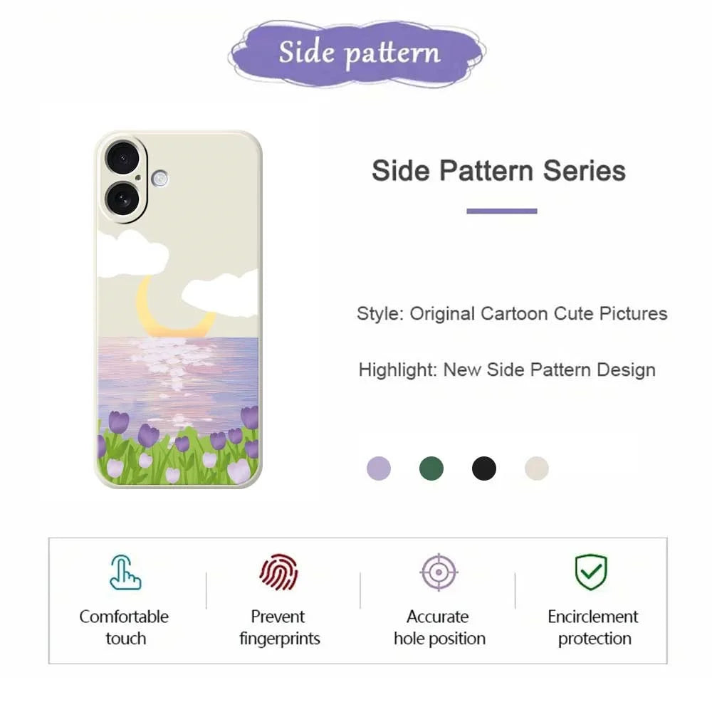For iPhone 17 Case Flowers and Sea Pattern Printing Straight Edge TPU Phone Back Cover - Beige - 2