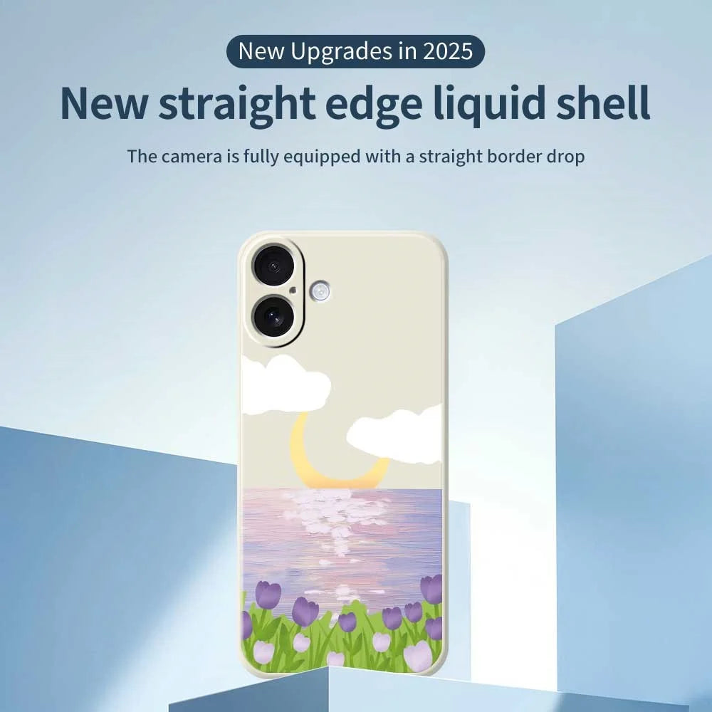 For iPhone 17 Case Flowers and Sea Pattern Printing Straight Edge TPU Phone Back Cover - Beige - 3