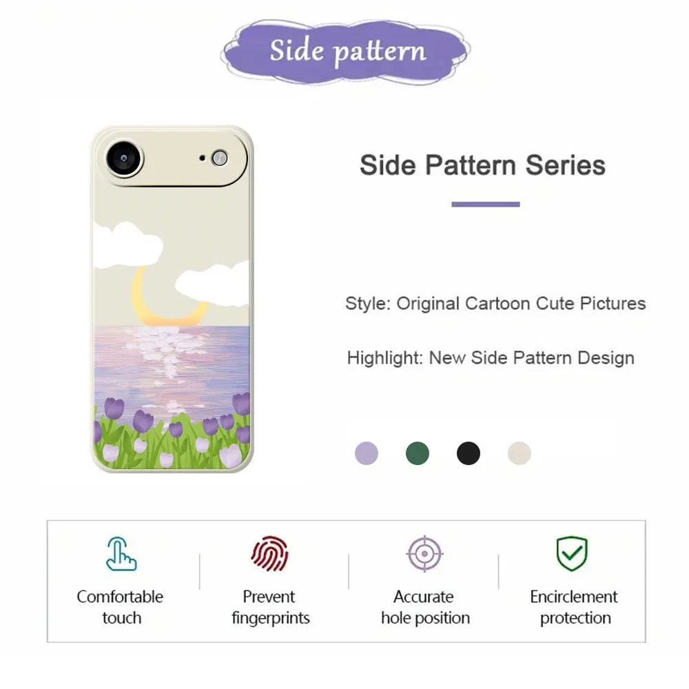 For iPhone Air Case Flowers and Sea Pattern Printing Straight Edge TPU Phone Back Cover - Beige - 2
