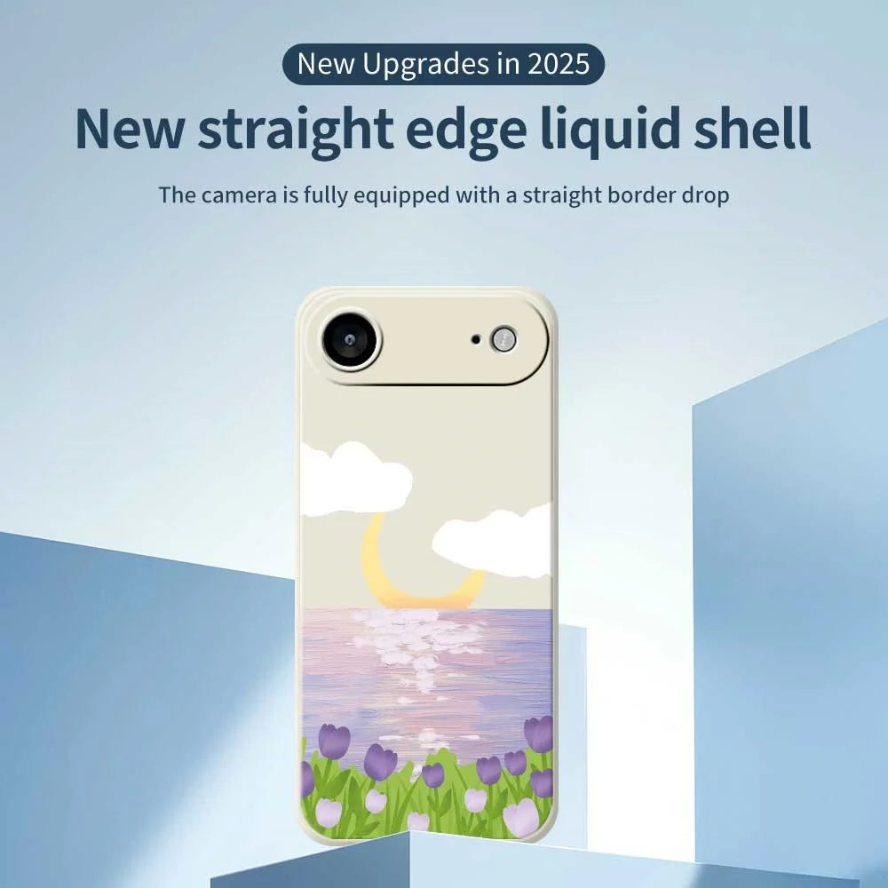 For iPhone Air Case Flowers and Sea Pattern Printing Straight Edge TPU Phone Back Cover - Beige - 3