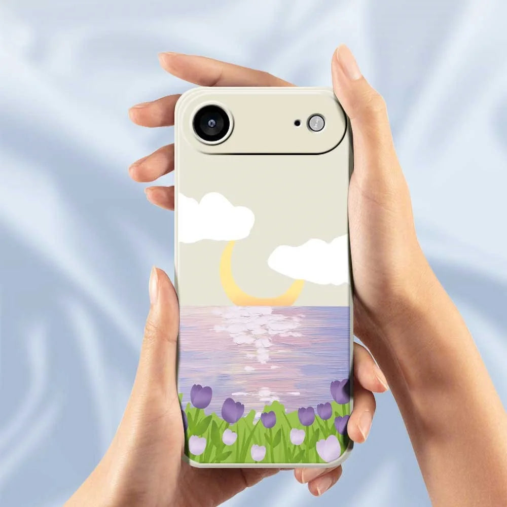 For iPhone Air Case Flowers and Sea Pattern Printing Straight Edge TPU Phone Back Cover - Beige - 6