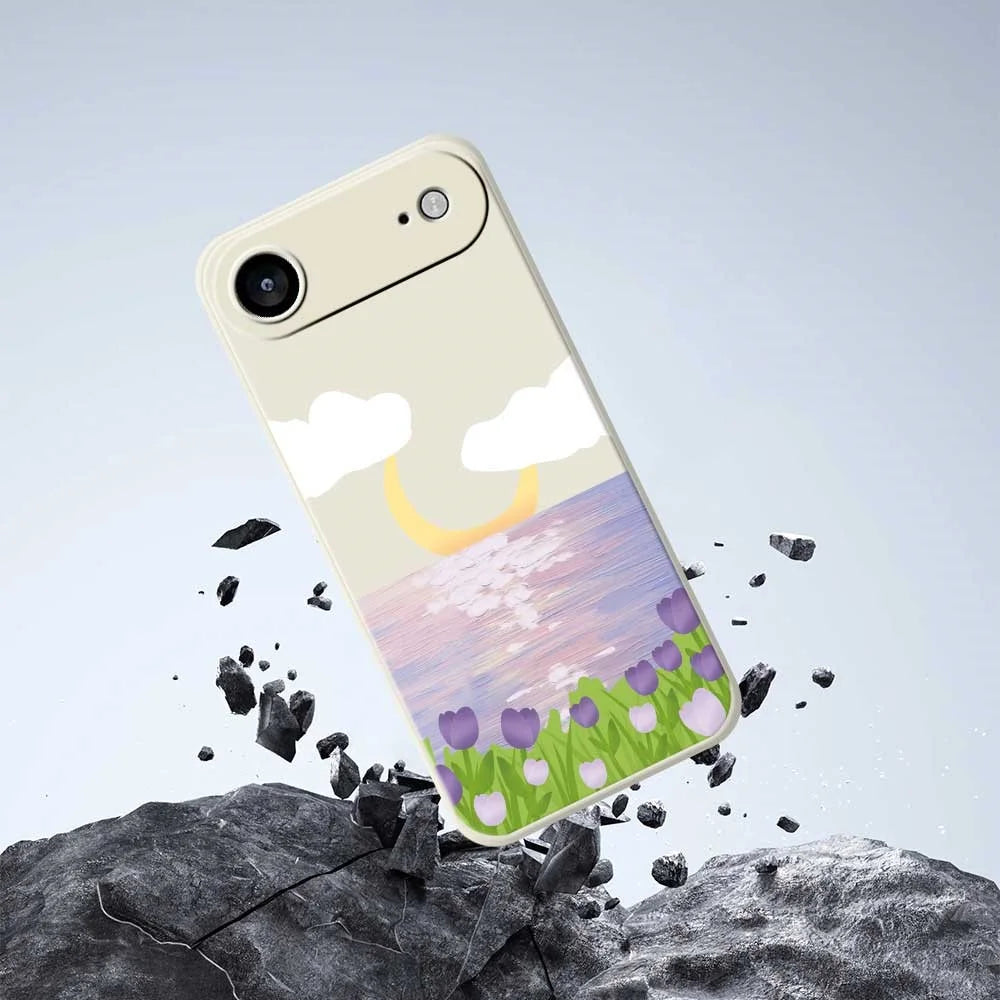 For iPhone Air Case Flowers and Sea Pattern Printing Straight Edge TPU Phone Back Cover - Beige - 7