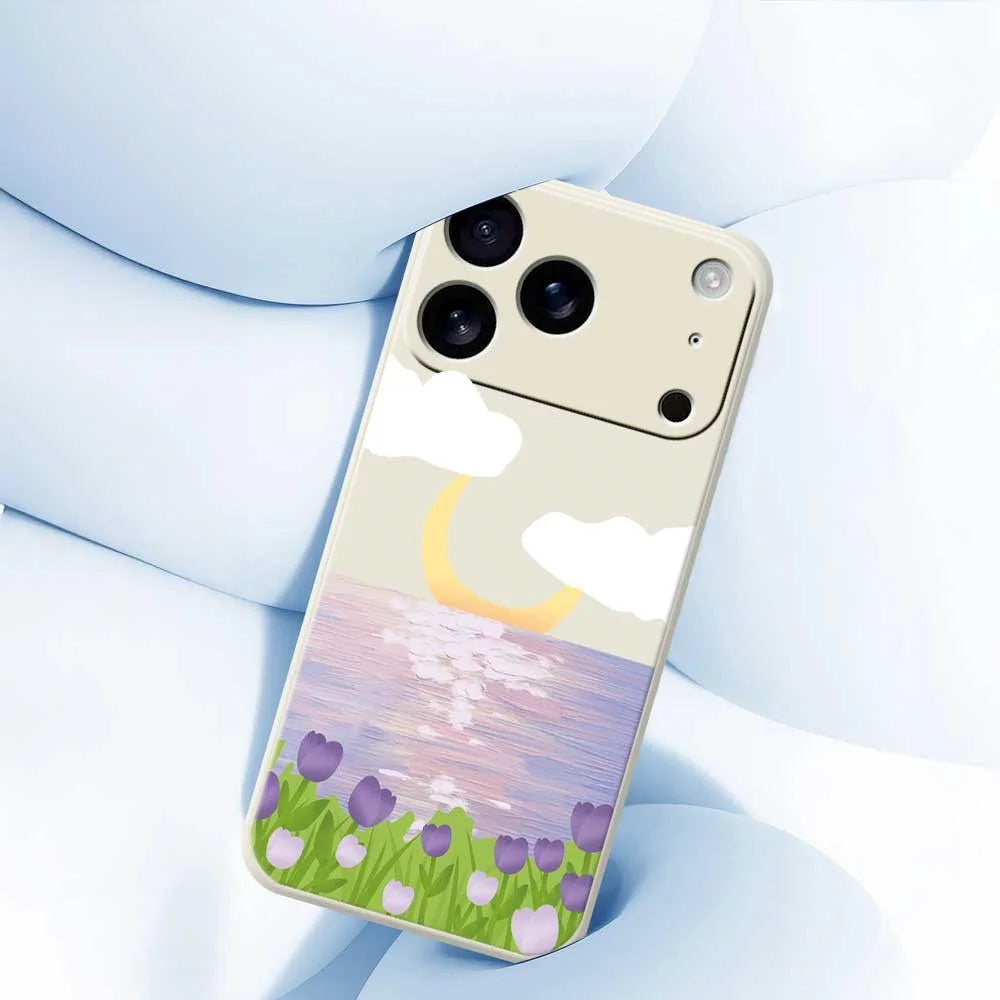 For iPhone 18 Pro Max / 17 Pro Max Case Flowers and Sea Pattern Printing Straight Edge TPU Phone Back Cover - Beige - 5