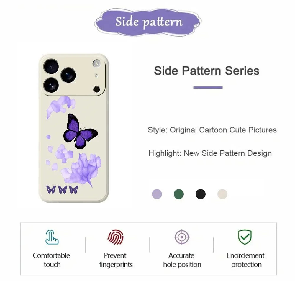For iPhone 18 Pro / 17 Pro Case Purple Butterfly Pattern Printing Straight Edge TPU Phone Back Cover - Beige - 2