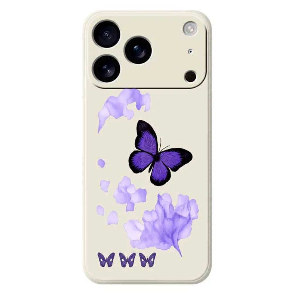 For iPhone 18 Pro Max / 17 Pro Max Case Purple Butterfly Pattern Printing Straight Edge TPU Phone Back Cover - Beige - 1