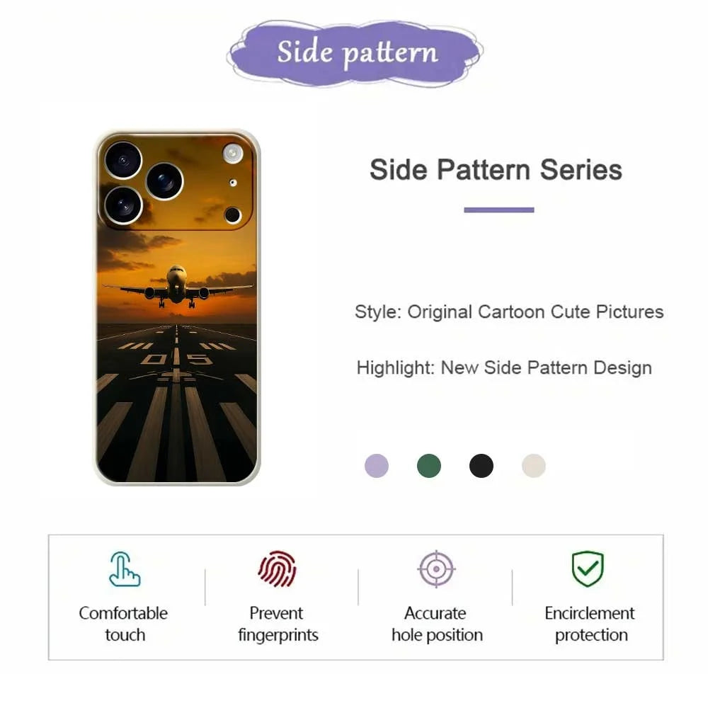 For iPhone 18 Pro / 17 Pro Case Airplane Pattern Printing Straight Edge TPU Phone Back Cover - Green - 2