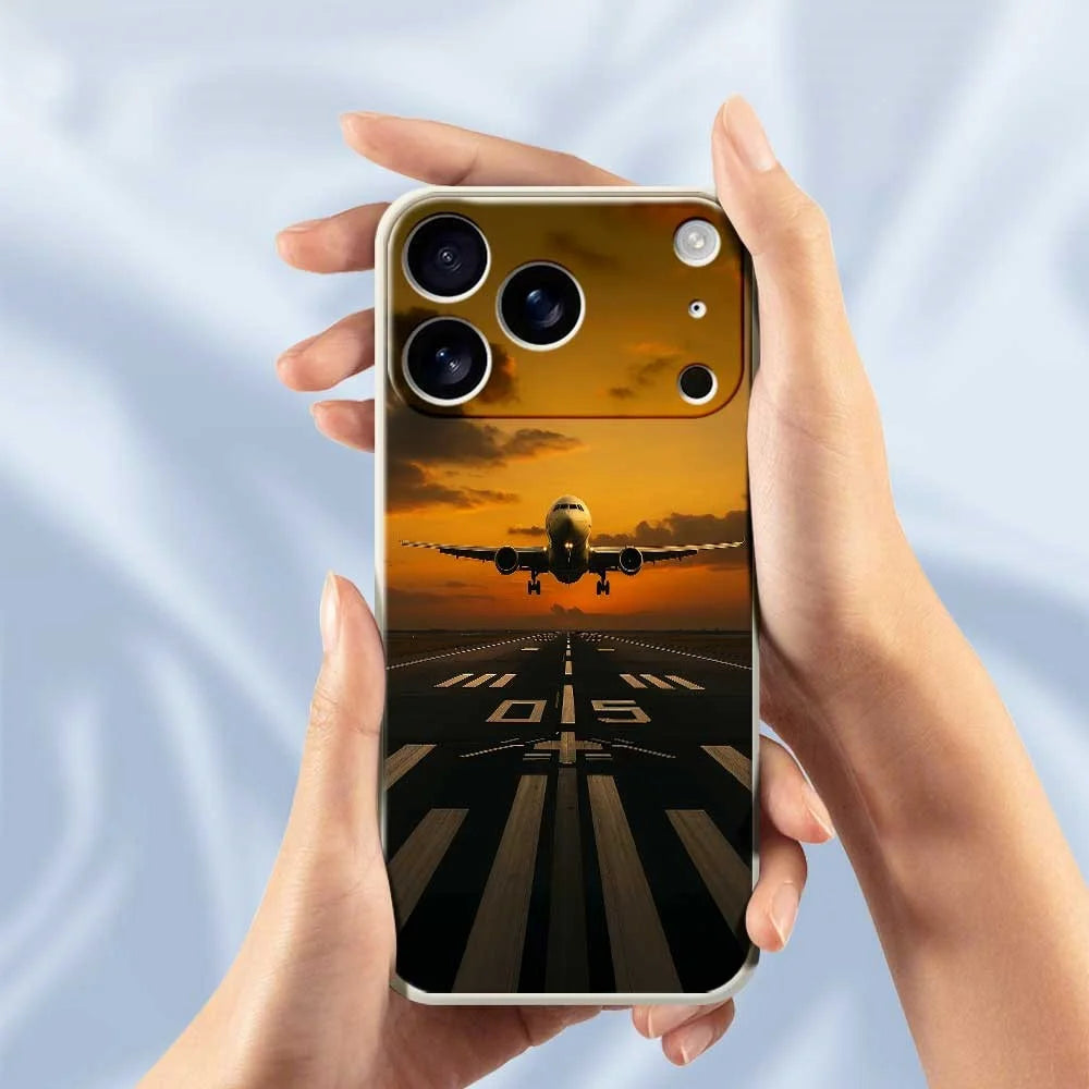 For iPhone 18 Pro / 17 Pro Case Airplane Pattern Printing Straight Edge TPU Phone Back Cover - Green - 6