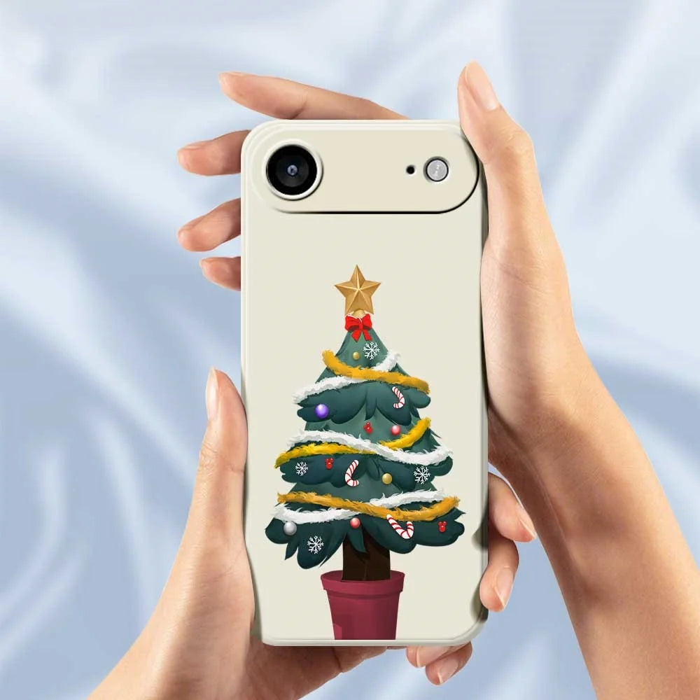 For iPhone Air Case Christmas Tree Potted Plants Pattern Printing Straight Edge TPU Phone Back Cover - Beige - 6