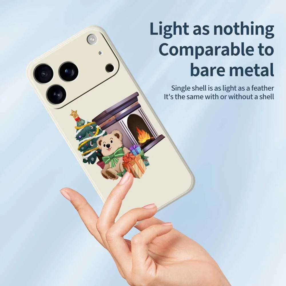 For iPhone 18 Pro / 17 Pro Case Christmas Fireplace Gifts Pattern Printing Straight Edge TPU Phone Back Cover - Beige - 4