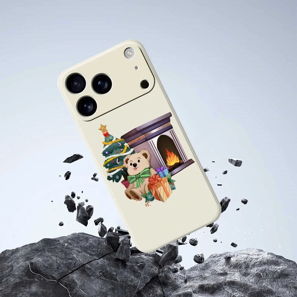 For iPhone 18 Pro / 17 Pro Case Christmas Fireplace Gifts Pattern Printing Straight Edge TPU Phone Back Cover - Beige - 7