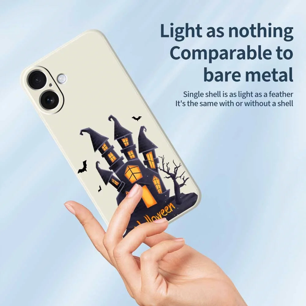 For iPhone 17 Case Halloween Castle Pattern Printing Straight Edge TPU Phone Back Cover - Beige - 4