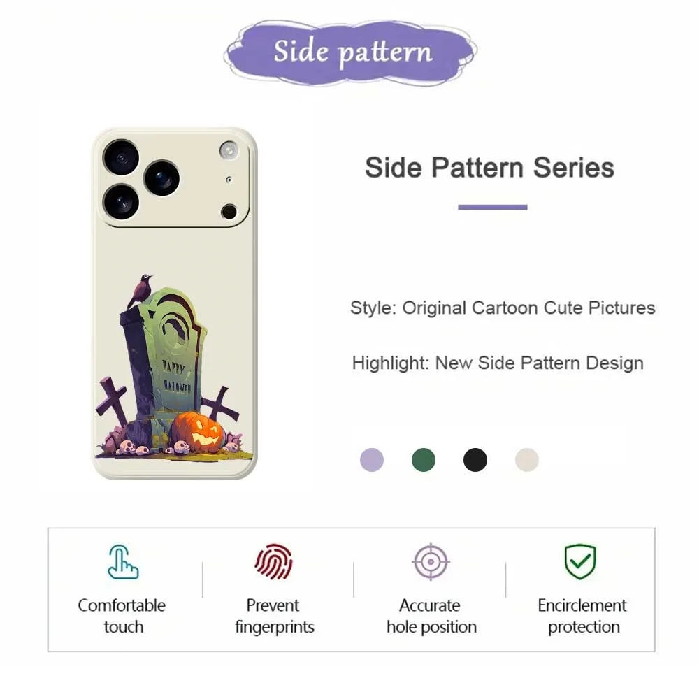 For iPhone 18 Pro / 17 Pro Case Halloween Tombstone Pattern Printing Straight Edge TPU Phone Back Cover - Beige - 2