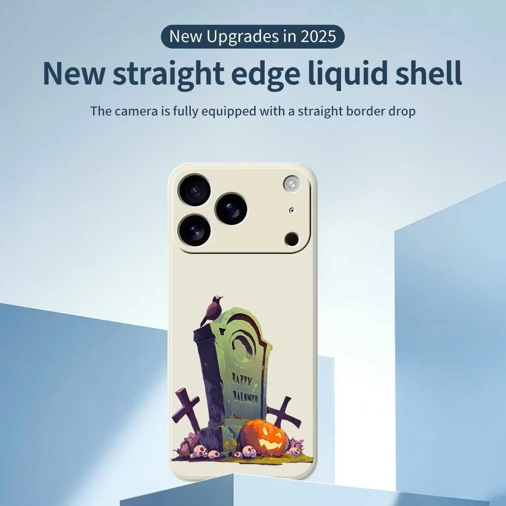 For iPhone 18 Pro / 17 Pro Case Halloween Tombstone Pattern Printing Straight Edge TPU Phone Back Cover - Beige - 3