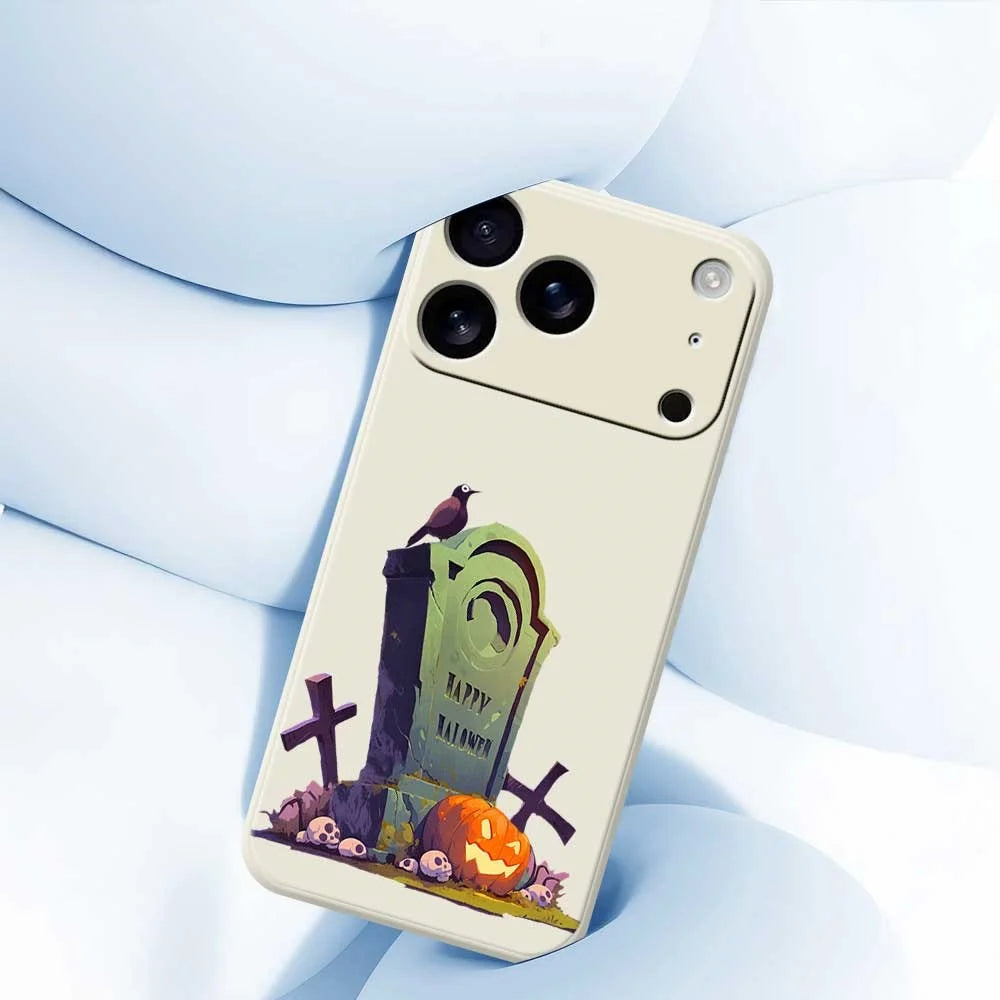 For iPhone 18 Pro / 17 Pro Case Halloween Tombstone Pattern Printing Straight Edge TPU Phone Back Cover - Beige - 5