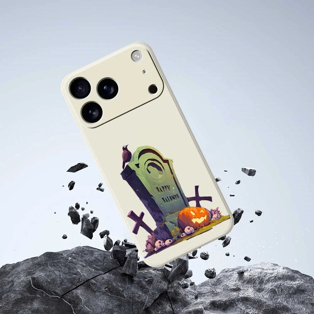 For iPhone 18 Pro / 17 Pro Case Halloween Tombstone Pattern Printing Straight Edge TPU Phone Back Cover - Beige - 7